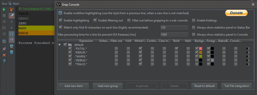 Grep Console in Pycharm